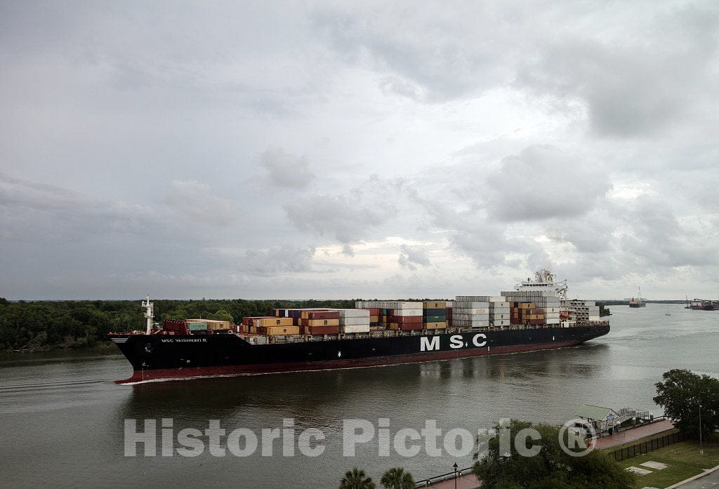 Photo- an oceangoing Container Ship Plies The Busy Savannah River in Savannah, Georgia 4 Fine Art Photo Reproduction