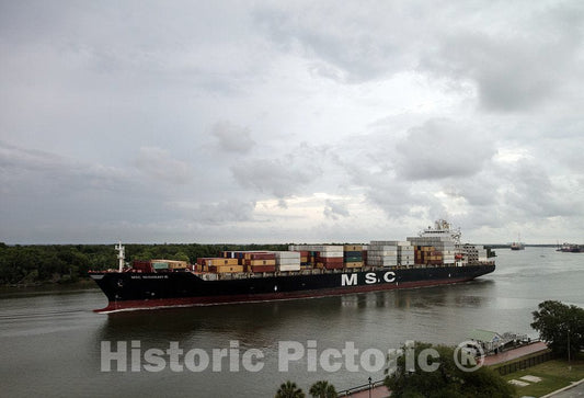 Photo- an oceangoing Container Ship Plies The Busy Savannah River in Savannah, Georgia 4 Fine Art Photo Reproduction