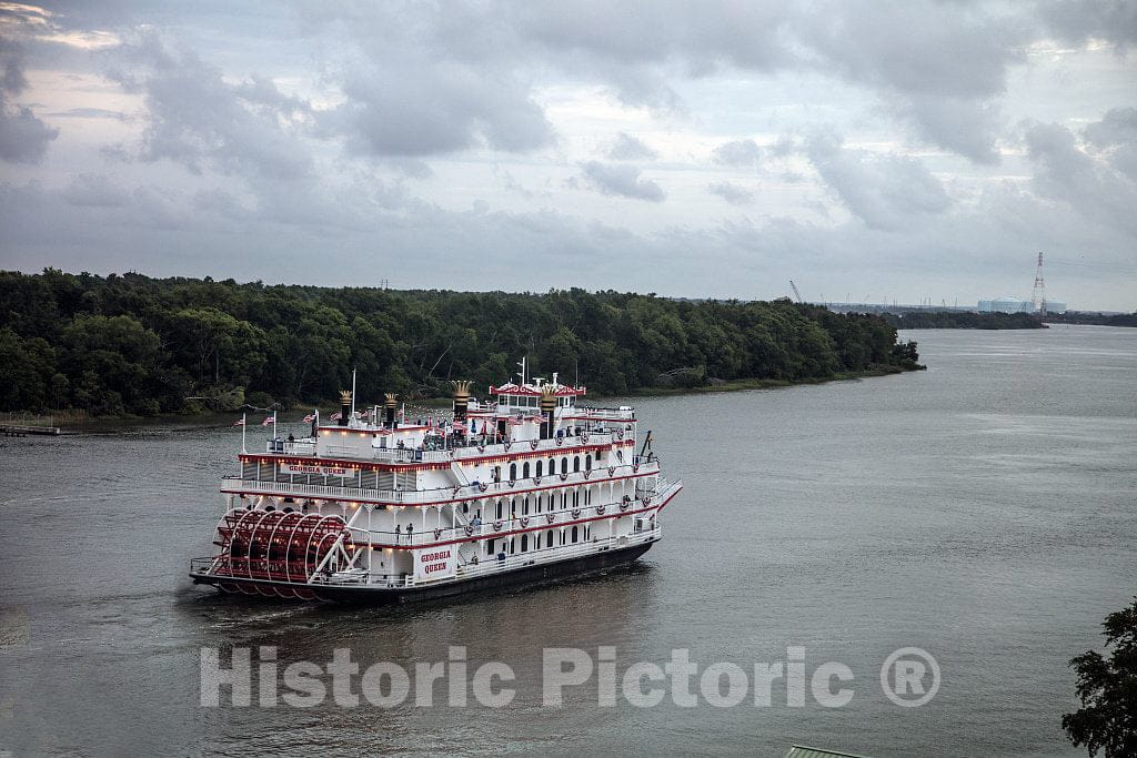 Photo- The Georgia Queen Tourist Paddle Wheel Riverboat Plies The Busy Savannah River in Savannah, Georgia 1 Fine Art Photo Reproduction