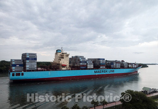 Photo- an oceangoing Container Ship Plies The Busy Savannah River in Savannah, Georgia 5 Fine Art Photo Reproduction