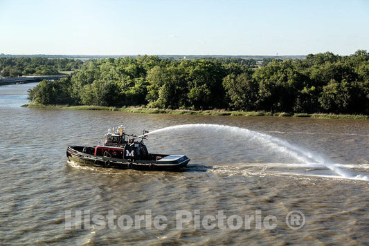 Photo - A fireboat gives a salute, or perhaps executes a test, on the Savannah River in Savannah, Georgia- Fine Art Photo Reporduction