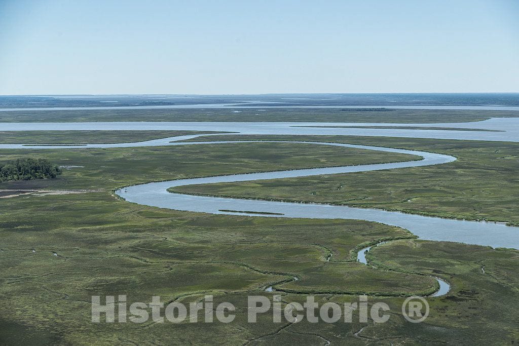 Photo - Aerial View of The Montgomery River, which Winds Through The marshes Near Montgomery in Chatham County, South of Savannah- Fine Art Photo Reporduction