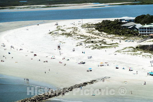 Photo - Aerial View of a Breakwater on The Atlantic Shore of Tybee Island, Georgia, Near Savannah- Fine Art Photo Reporduction