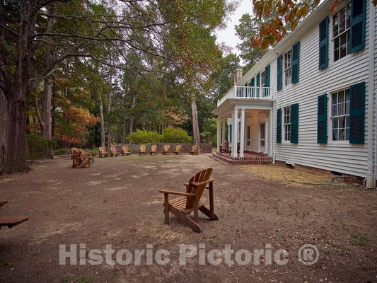 Photo - Array of Patio Chairs, and a Lone one Off it Itself, Behind a Campus Building at The University of Mississippi in Oxford, Mississippi- Fine Art Photo Reporduction