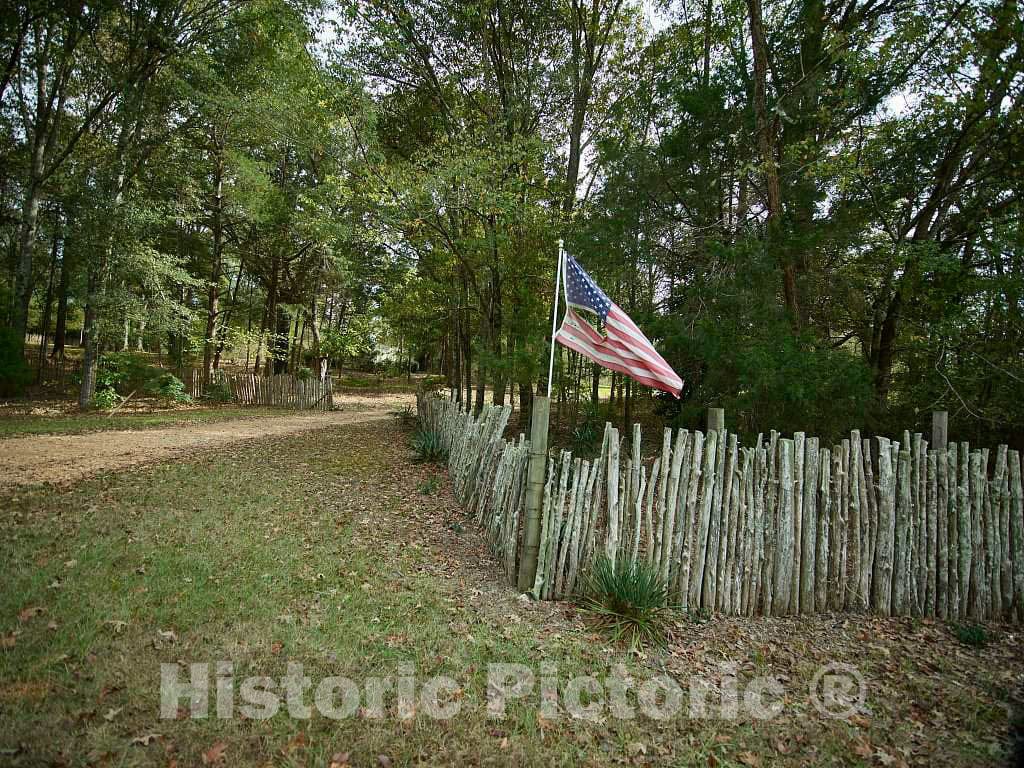 Photo - an Old Fence and an Old, Tattered Flag in Raymond, Mississippi- Fine Art Photo Reporduction