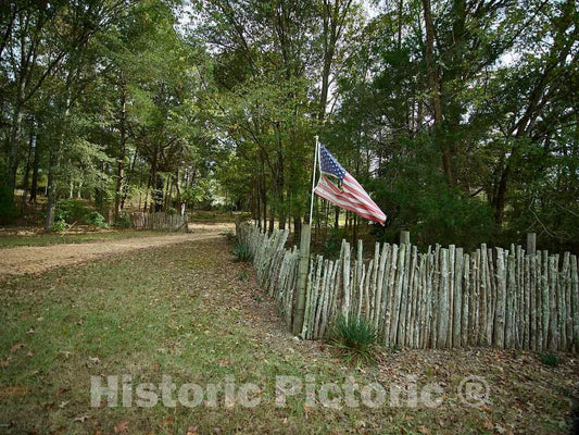 Photo - an Old Fence and an Old, Tattered Flag in Raymond, Mississippi- Fine Art Photo Reporduction