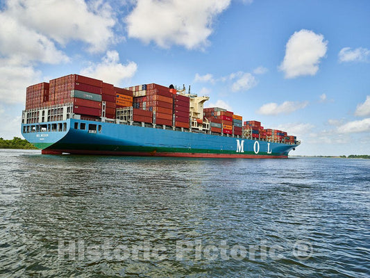 Photo- A Massive Container Ship Plies The Savannah River in Savannah, Georgia 1 Fine Art Photo Reproduction