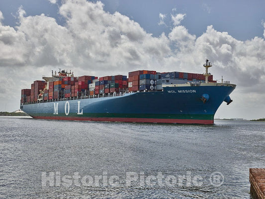 Photo- A Massive Container Ship Plies The Savannah River in Savannah, Georgia 2 Fine Art Photo Reproduction