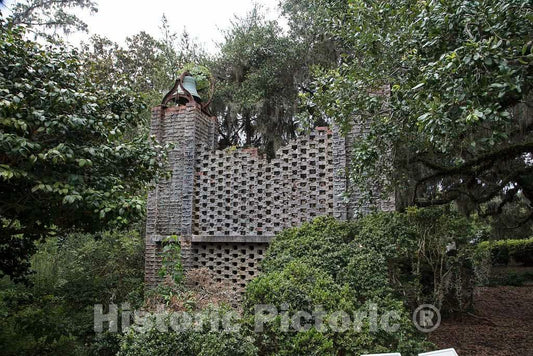 Photo - Brick bell tower, built in the early 1930s, at Brookgreen Gardens, a vast complex of sculpture gardens, ecosystem trails- Fine Art Photo Reporduction