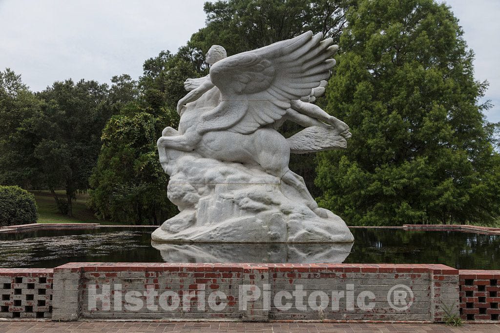 Photo - Laura Gardin Fraser's 1954" Pegasus Statue at Brookgreen Gardens, a vast Complex of Sculpture Gardens, Ecosystem Trails- Fine Art Photo Reporduction