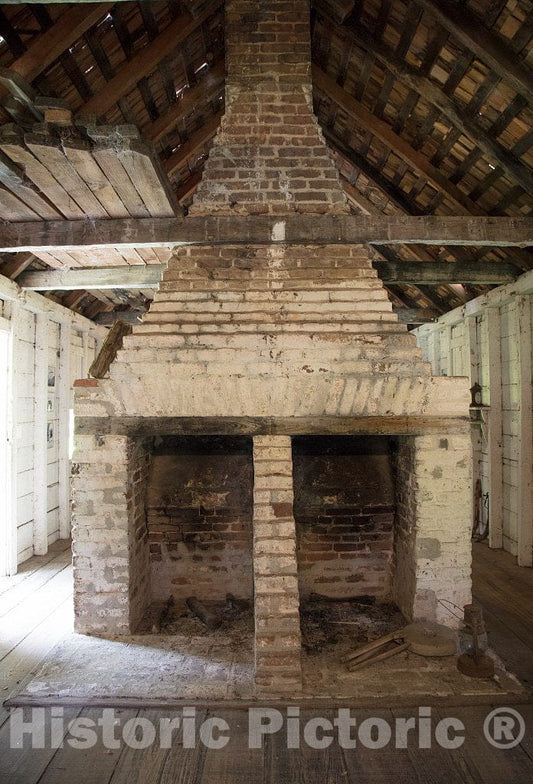 Photo- Double Fireplace Inside The Slave Quarters at Hopsewee Plantation, Near The Settlement of North Santee, Along The Santee River in Georgetown County, South Carolina