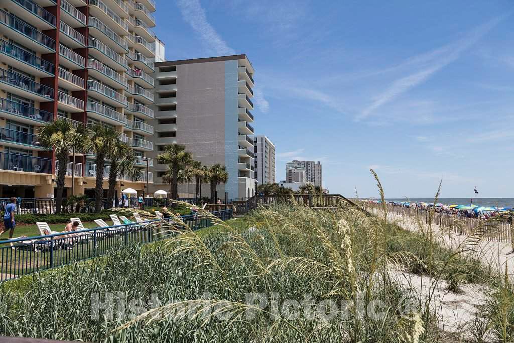 Photo - View of Beachfront Apartments and motels from The Atlantic Ocean Shore in Myrtle Beach, South Carolina- Fine Art Photo Reporduction