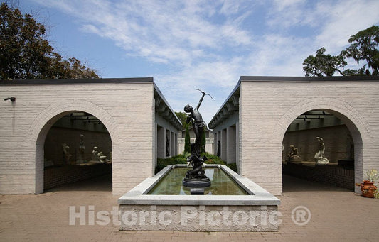 Photograph- Anna Hyatt Huntington's 1924 bronze statue,"The Young Diana," outside the open-air sculpture gallery at Brookgreen Gardens, a vast complex of sculpture gardens, ecosystem trails,