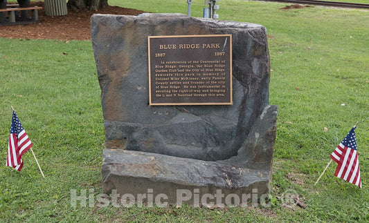 Photo - Plaque in the Blue Ridge, Georgia, graveyard honoring town founder Michael McKinney- Fine Art Photo Reporduction