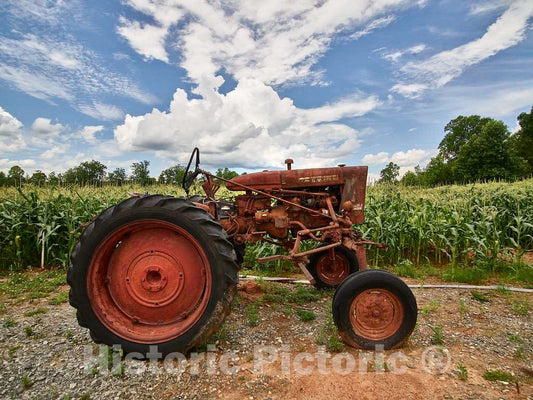 Photo - Vintage Tractor Beside a Cornfield Near Clarkesville in Habersham County, Georgia- Fine Art Photo Reporduction