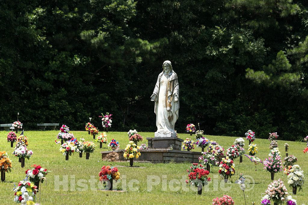 Photo - Small Floral Arrangements Rather Than headstones dot The Jackson Memorial Park Cemetery in Commerce, Georgia- Fine Art Photo Reporduction