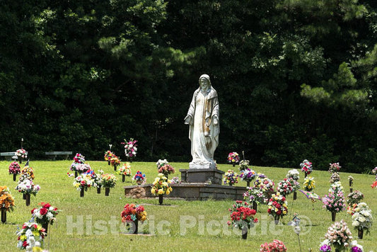 Photo - Small Floral Arrangements Rather Than headstones dot The Jackson Memorial Park Cemetery in Commerce, Georgia- Fine Art Photo Reporduction