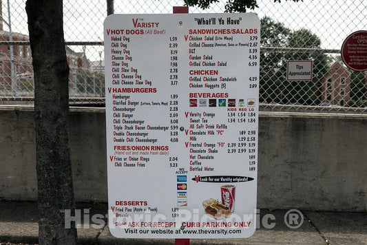 Photo - Menu Board at The Varsity, Often Called The Varsity Grill, a Local Drive-in Restaurant That Became Somewhat of a Must-See Institution in Atlanta