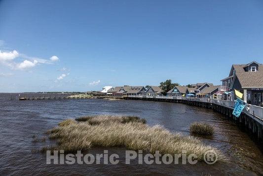 Photo - View of town shops from Carrituck Sound in Duck, a community named for the plethora of waterfowl in the area, in North Carolina's Outer Banks- Fine Art Photo Reporduction