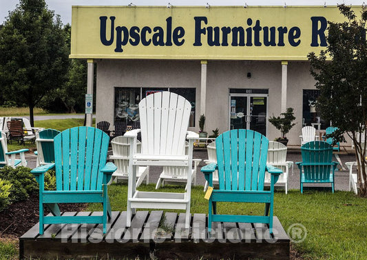 Photo - The Upscale Furniture displayed at This Outlet Along The Highway in Powell's Point, North Carolina, Features Colorful Beach or Lawn Chairs- Fine Art Photo Reporduction