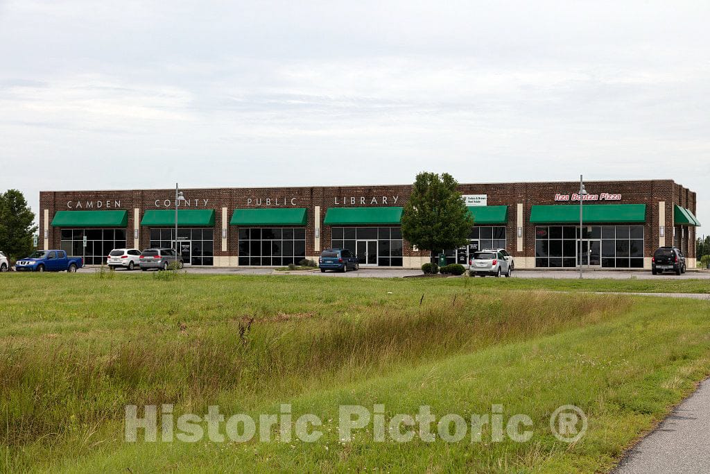 Photo- This is not a shopping mall or professional building, at least not entirely, in Camden, North Carolina, but it is the Camden County Library, except for its far-right corner