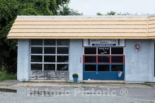 Photo - A Barber Set up Shop in a Most Unlikely Place, an Old Automobile Service Station in Pollocksville, North Carolina- Fine Art Photo Reporduction