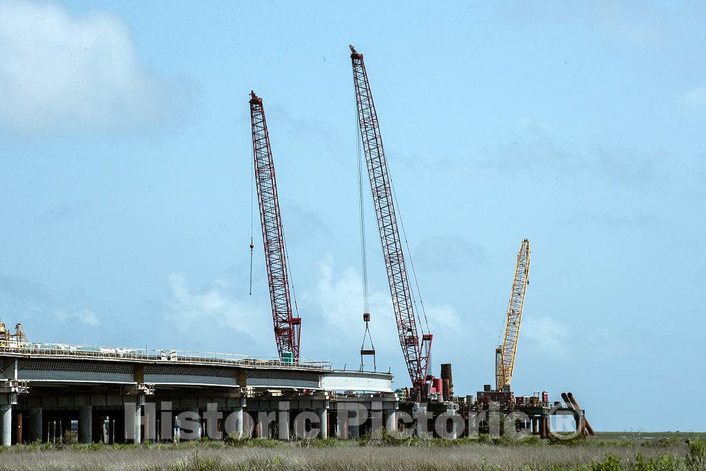Photo- Bridge building equipment completing a second span over the Oregon Inlet between Bodie Island and Pea Island in North Carolina's Outer Banks 3 Fine Art Photo Reproduction