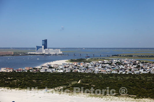 Photo - Houses and marshlands on The New Jersey Shore Near Brigantine, New Jersey, with Atlantic City in The Background- Fine Art Photo Reporduction