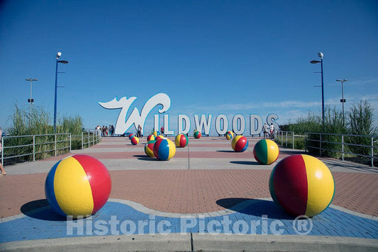 Photo - Welcome Sign and Concrete Beach Balls on The Boardwalk in Wildwood, New Jersey- Fine Art Photo Reporduction