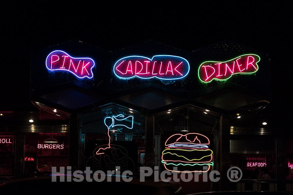 Photo - Neon Sign for Pink Cadillac Diner, Wildwood, New Jersey- Fine Art Photo Reporduction