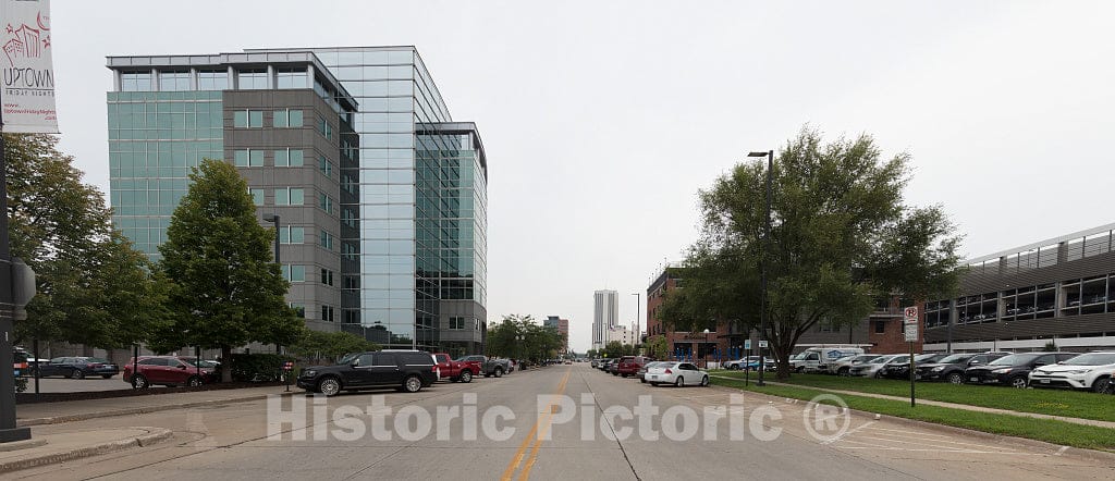 Photo - Street view; parking garage at right. U.S. Courthouse and Federal Building, Cedar Rapids, Iowa- Fine Art Photo Reporduction