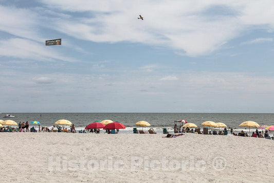 Photo - View of Beach with Umbrellas, Atlantic City, New Jersey Shore- Fine Art Photo Reporduction