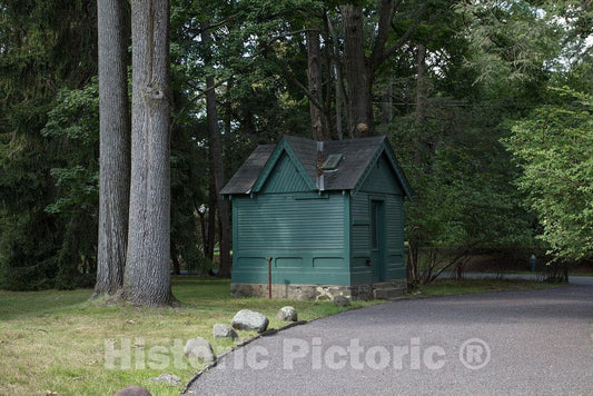 Photo- Side entrance guardhouse at Glenmont, the estate of Thomas and Mina Edison. Thomas Edison purchased this grand estate for his new bride, Mina Miller Edison, in 1886