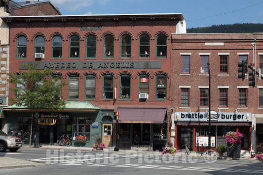 Photo - Downtown Block, Including The Brattle Burger Restaurant, in Brattleboro, Vermont- Fine Art Photo Reporduction