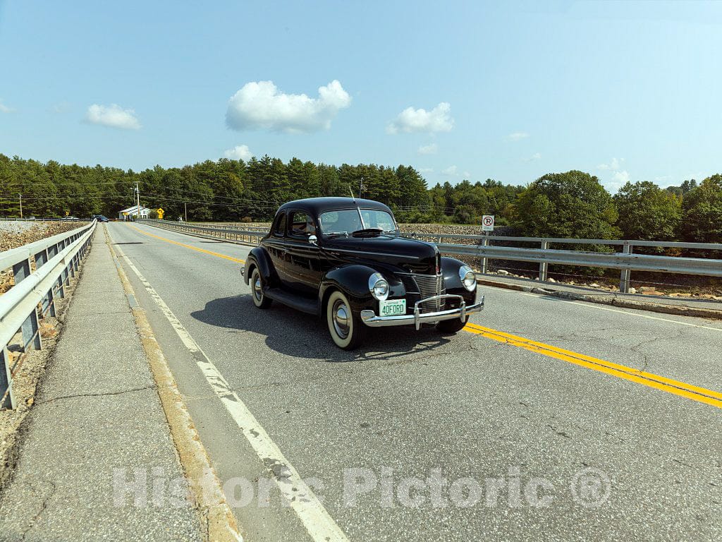 Photo - A 1940 Ford Automobile Crosses The Hopkinton Dam, Near Hopkinton, New Hampshire- Fine Art Photo Reporduction