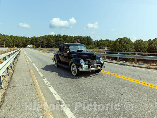 Photo - A 1940 Ford Automobile Crosses The Hopkinton Dam, Near Hopkinton, New Hampshire- Fine Art Photo Reporduction