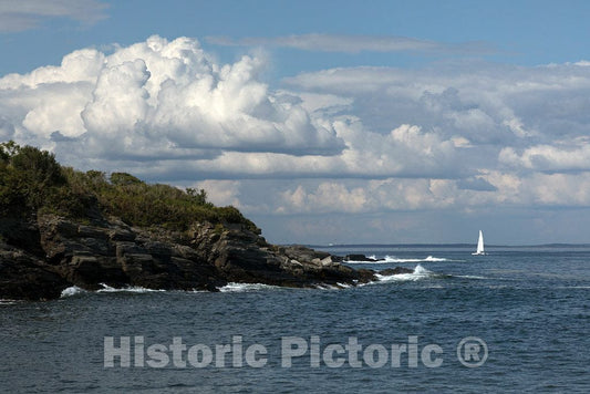 Photo - View of the rocky coastline of Cape Elizabeth, Maine, near the town's"Twin Lights," or lighthouses, which locals prefer to call the Two Lights- Fine Art Photo Reporduction