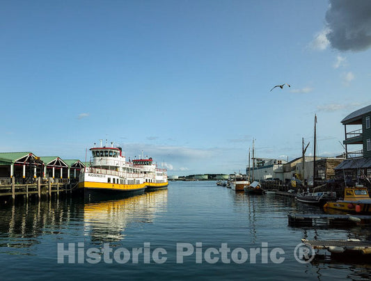 Photo - Two mailboats, part of the ferry and mailboat fleet at the busy harbor on Casco Bay in Portland- Fine Art Photo Reporduction