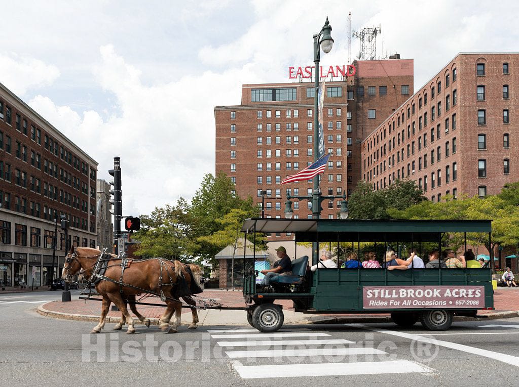 Photo - A horsedrawn Tourist Carriage Passes in Downtown Portland, Maine's Largest City- Fine Art Photo Reporduction