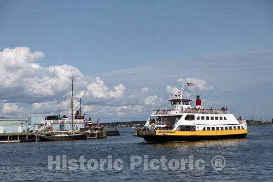 Photo - One of a Fleet of Ferries Passes at The Busy Harbor on Casco Bay in Portland, Maine's Largest City- Fine Art Photo Reporduction