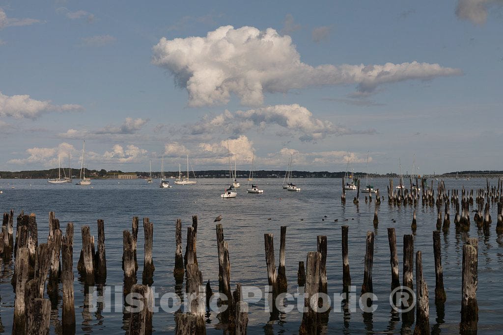 Photo- Well-Worn pilings of a Long-ago Destroyed pier at The Busy Harbor on Casco Bay in Portland, Maine's Largest City 2 Fine Art Photo Reproduction