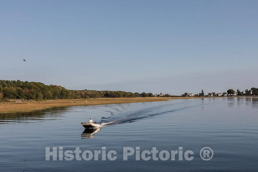 Photo - A Speedboat Roars on The Mousam River Near Kennebunk on The Maine Coast- Fine Art Photo Reporduction