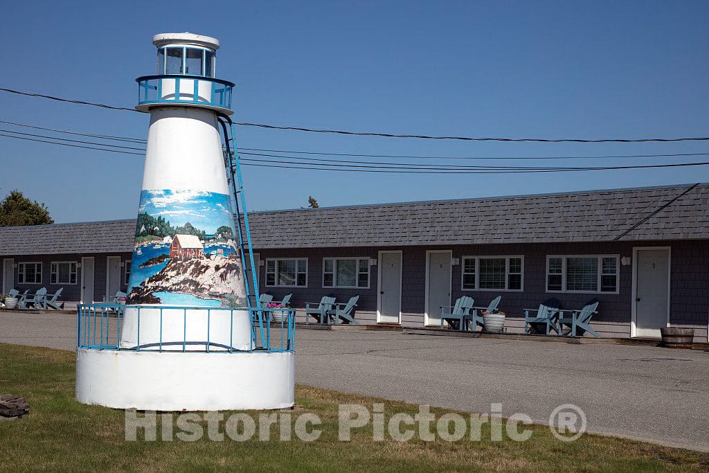 Photo - Landlocked Lighthouse Marking Cook's Island View Motel on Bailey Island, a Small, Quaint Island in Casco Bay Off The Coast of Maine- Fine Art Photo Reporduction