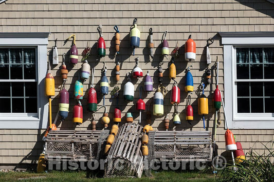 Photo - Decorative Buoys and Lobster Traps Adorn a House on Bailey Island, a Small, Quaint Island in Casco Bay Off The Coast of Maine- Fine Art Photo Reporduction