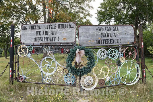 Photo - This gate at a Rural Home Along The Old Maine Highway Known as The Narragansett Trail, Near Bar Mills, Carries not only Designs but Also Several Messages