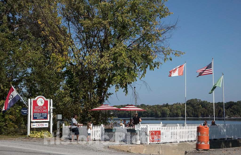 Photo - Outdoor dining spot across from Hero's Welcome cafe on North Hero, one of the Lake Champlain Islands chain in Vermont waters of Lake Champlain- Fine Art Photo Reporduction