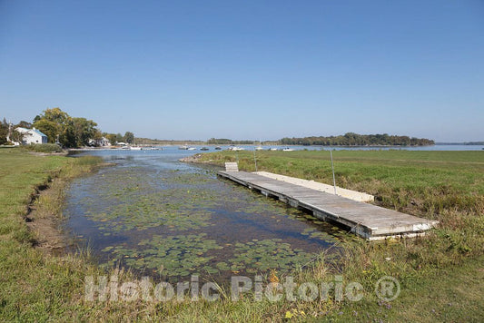 Photo - Marsh and pier at The Harbor on North Hero, one of The Lake Champlain Islands Chain in Vermont Waters of Lake Champlain, Separating Vermont and New York State