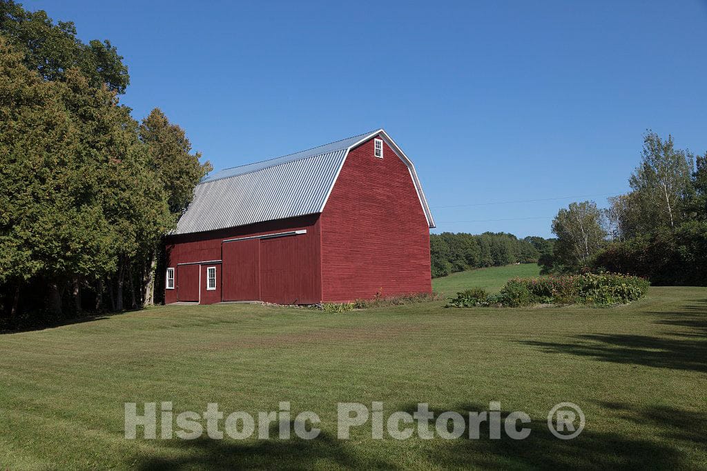 Photo - Large red barn on Isle La Motte, one of The Lake Champlain Islands Chain in Vermont Waters of Lake Champlain, Separating Vermont and New York State