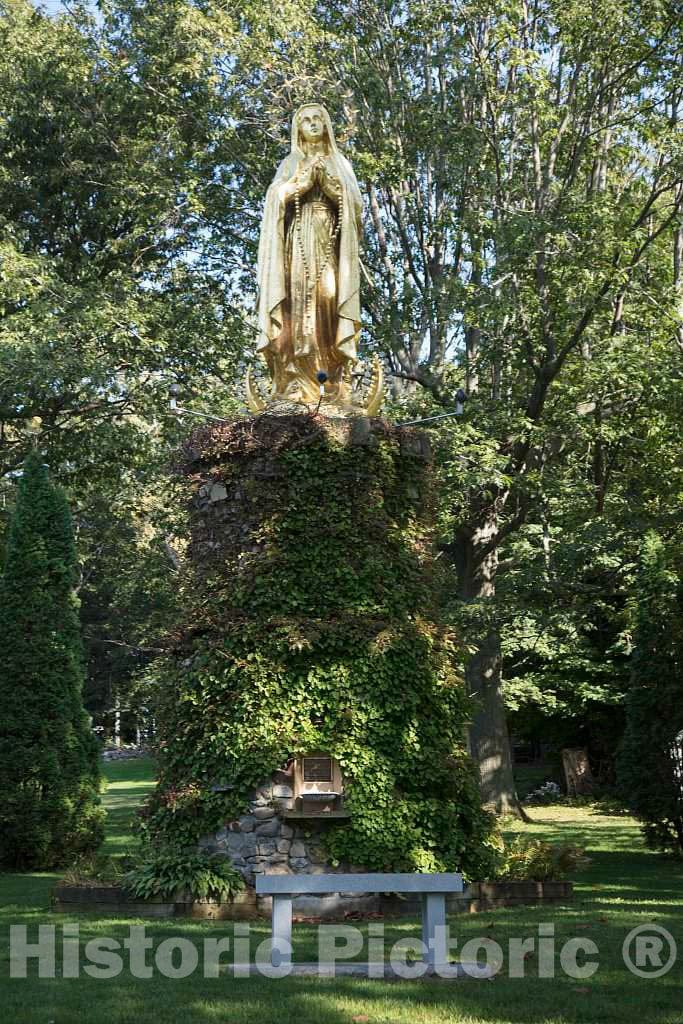 Photo- Gold-Leaf Statue of Mary, Our Lady of Lourdes, at Saint Anne's Shrine on Isle La Motte, one of The Lake Champlain Islands Chain in Vermont Waters of Lake Champlain 1