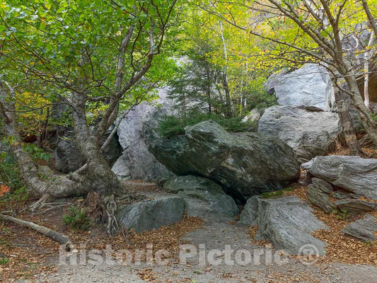 Photo- Boulders and trees along the road in Smugglers' Notch, a narrow mountain pass surrounded by high bluffs in Lamoille County, Vermont 4 Fine Art Photo Reproduction